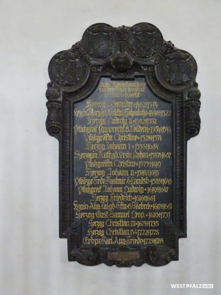 Grab- und Gedenktafel in der Alexanderskrírche Zweibrücken