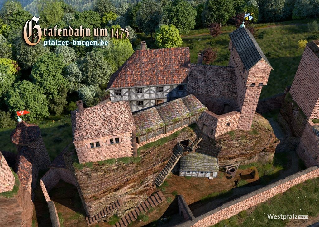 Rekonstruktion der Burg Grafendahn um 1475 von Peter Wild