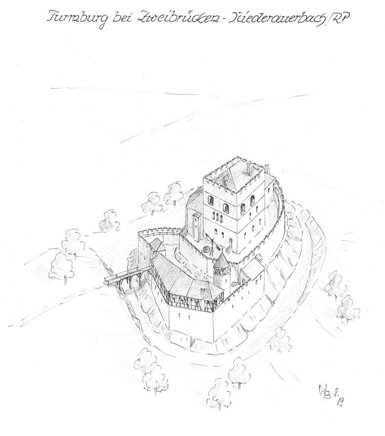 Rekonstruktionszeichnung der Turmburg von Wolfgang Braun