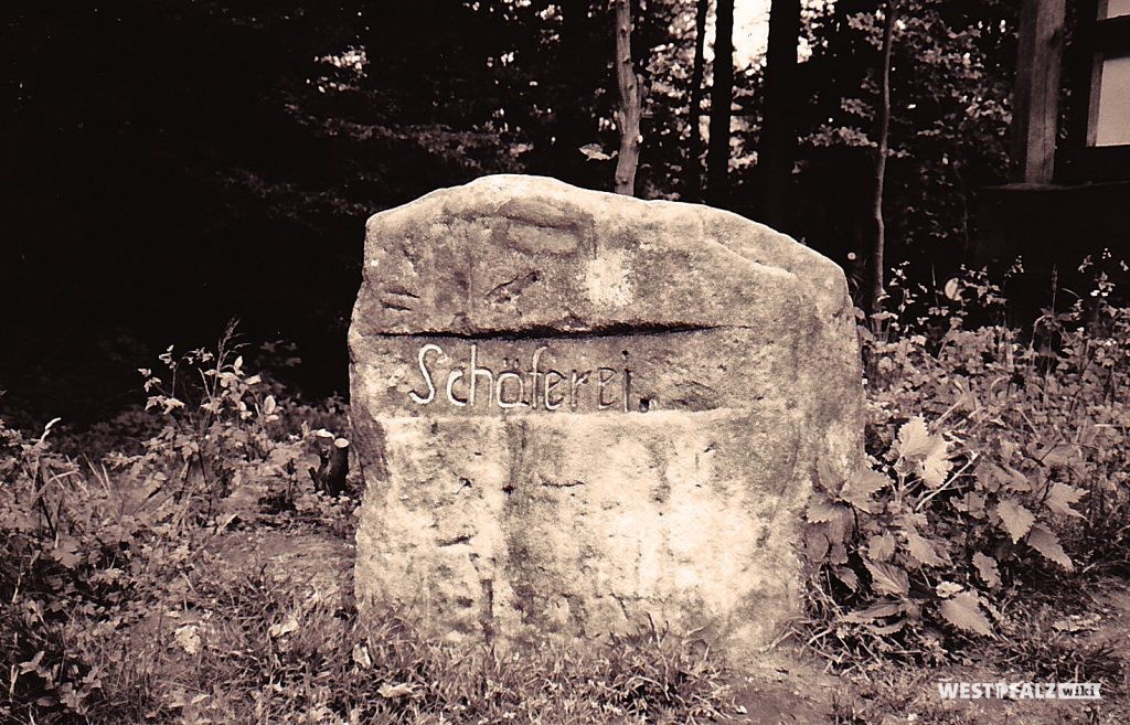 Ritterstein Nr. 54 bei Merzalben mit der Inschrift "Schäferei" und "PWV."
