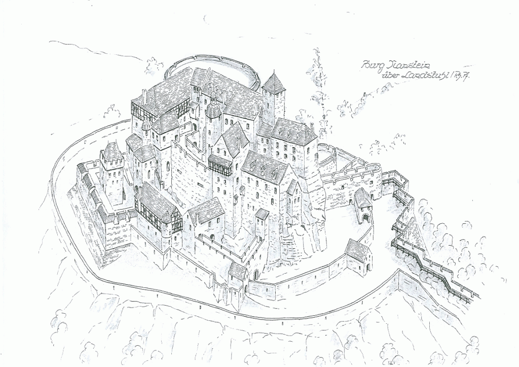 Rekonstruktionszeichnung der Burg Nanstein von Wolfgang Braun