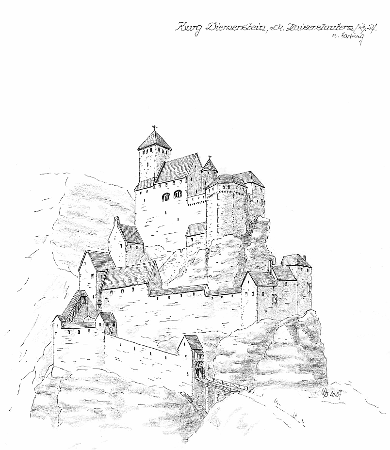 Rekonstruktionszeichnung der Burg Diemerstein von Wolfgang Braun