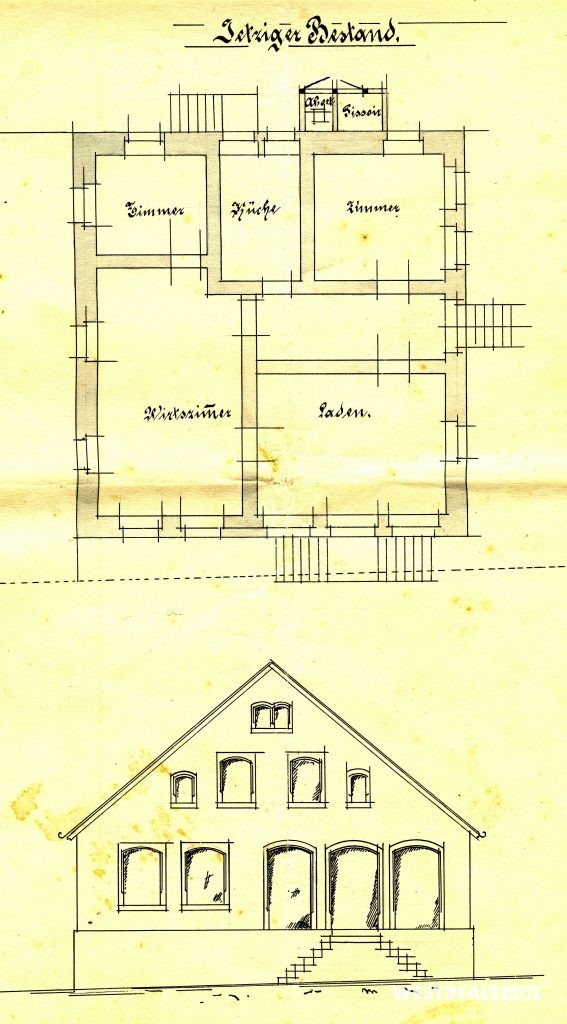 Plan des Gasthauses Cappel in Hinzweiler vor dem Umbau 1908