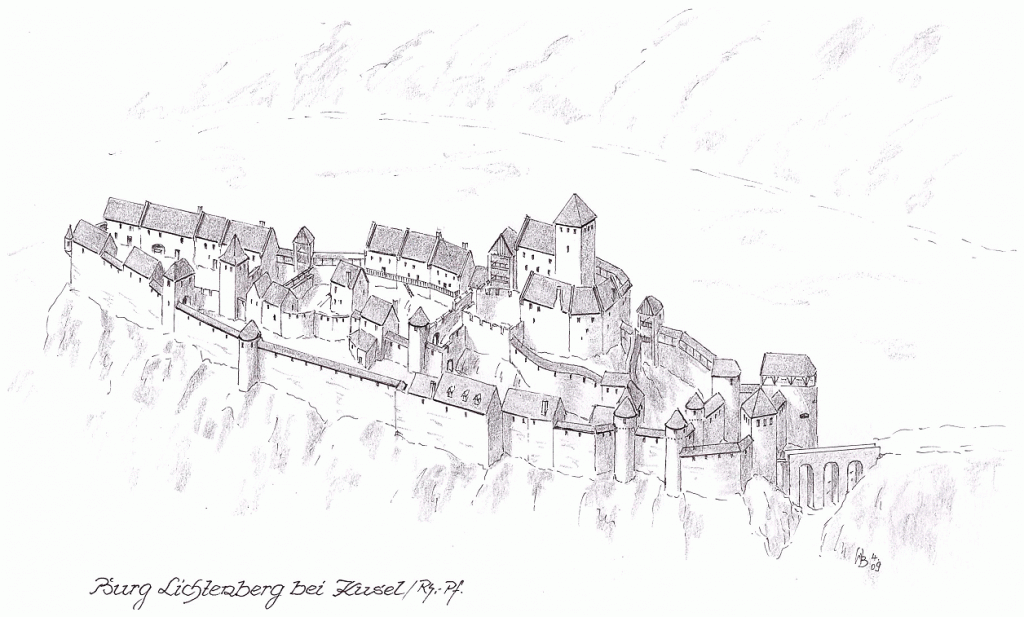 Rekonstruktionszeichnung der Burg Lichtenberg von Wolfgang Braun