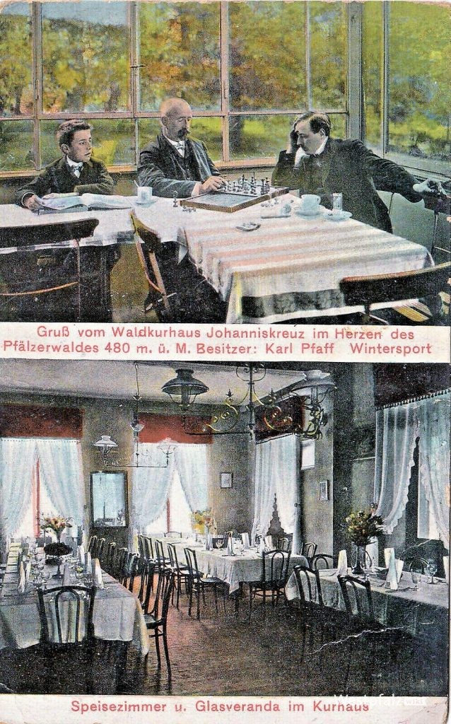 Postkarte vom Waldkurhaus Johanniskreuz mit ehemaligen Speisesaal