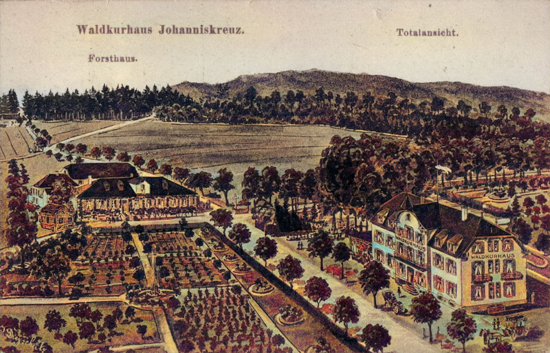 Postkarte vom Waldkurhaus mit Parkanlage im Jahr 1911