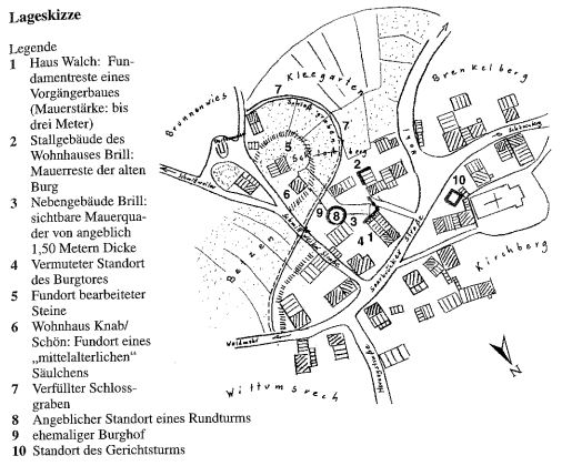 Lageskizze der ehemaligen Burg Kübelberg von Dieter Zenglein